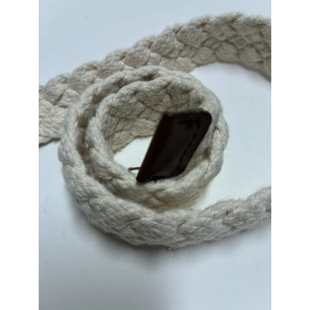 J. Crew Men’s Cream Woven Belt D Ring S Brown Leather 27” Long Preppy Clean